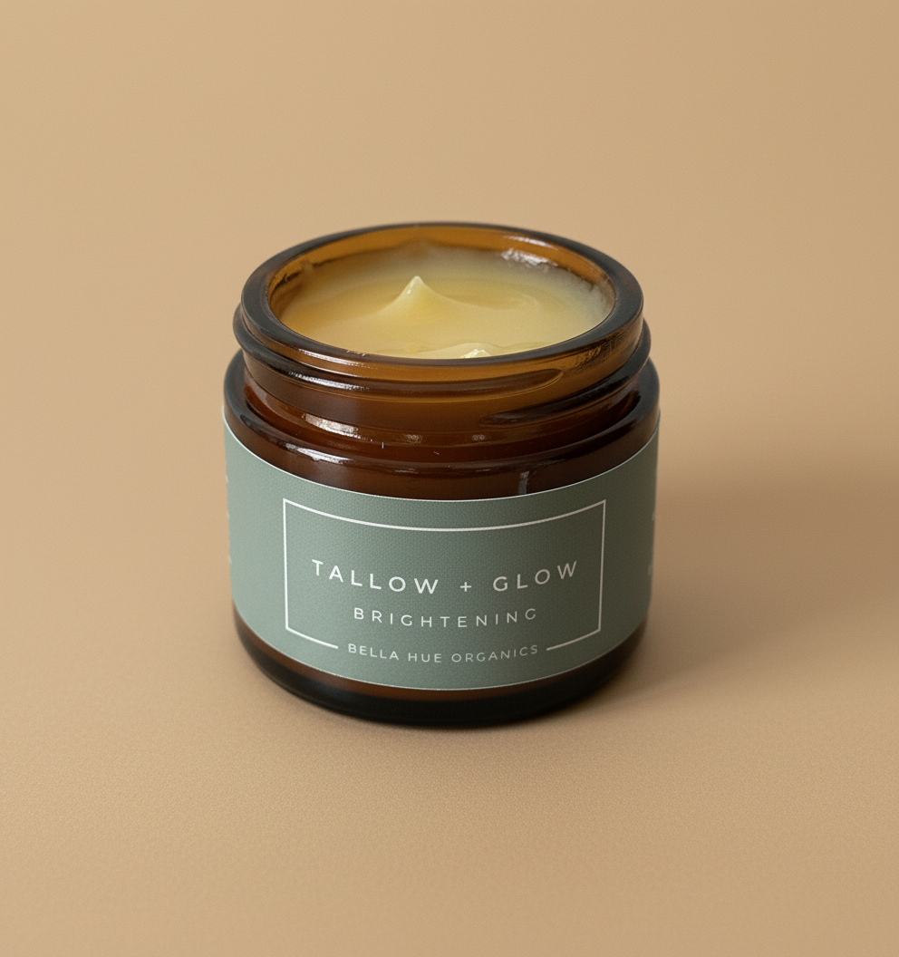 Jar of Tallow + Glow cream with a white background
